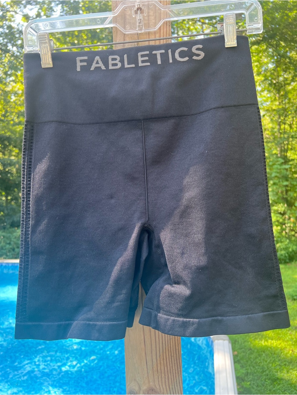 Fabletics Black High-Rise Bike Shorts with Logo Waistband